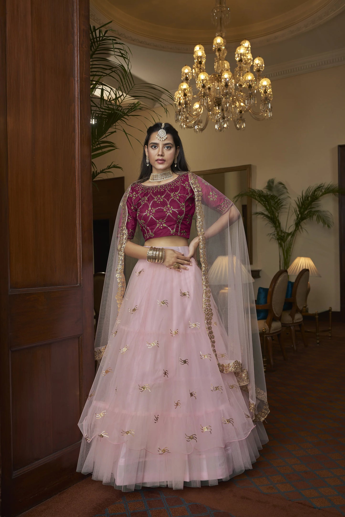 LEHENGA CHOLI WEAR GEORGETTE WINE COLOUR PLAZZO SUIT & DUPATTA FULL STICH