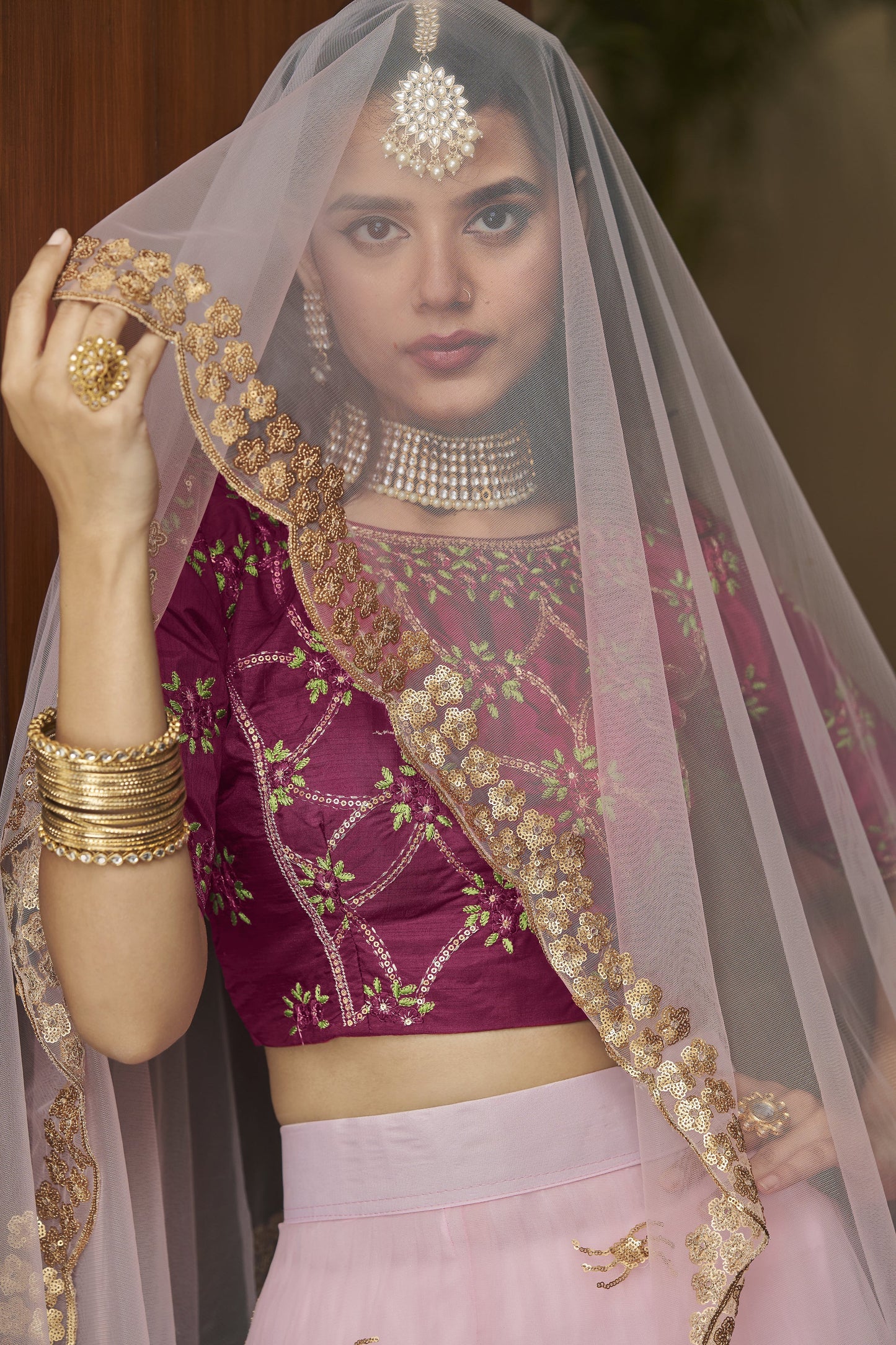 LEHENGA CHOLI WEAR GEORGETTE WINE COLOUR PLAZZO SUIT & DUPATTA FULL STICH