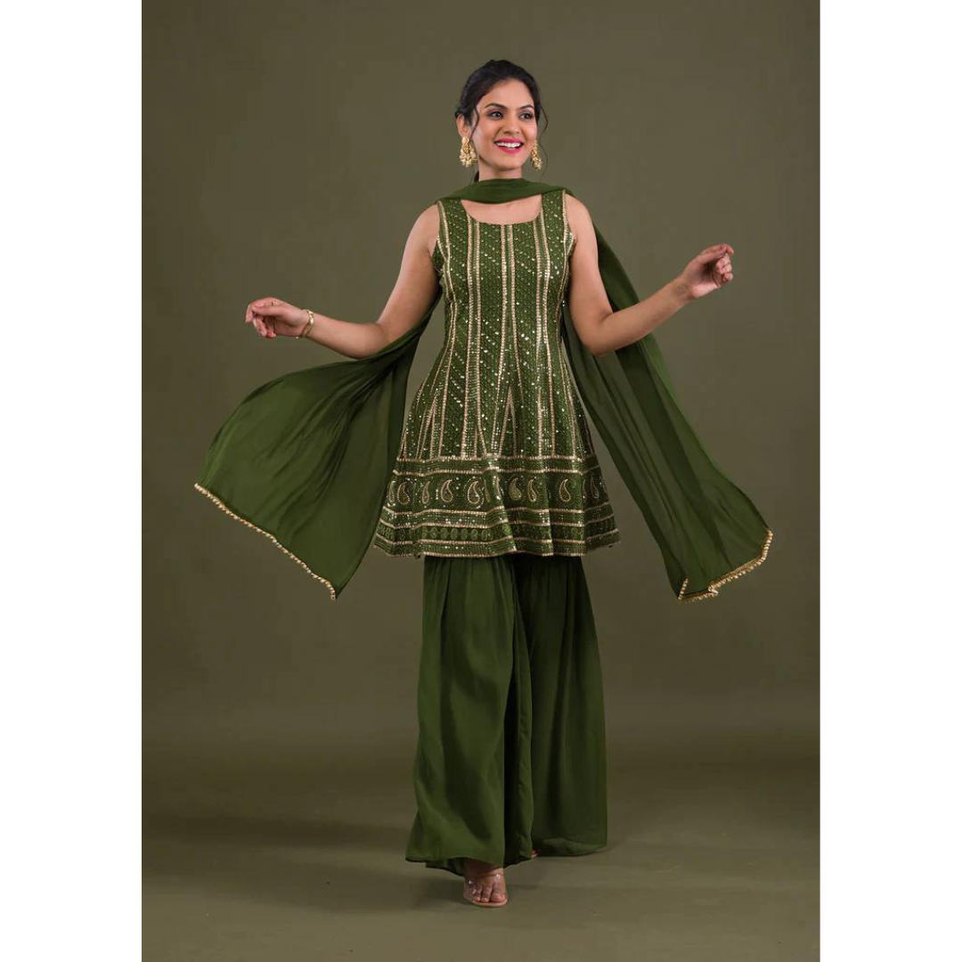DUPATTA PARTY WEAR GEORGETTE WINE COLOUR PLAZZO SUIT & DUPATTA FULL STICH