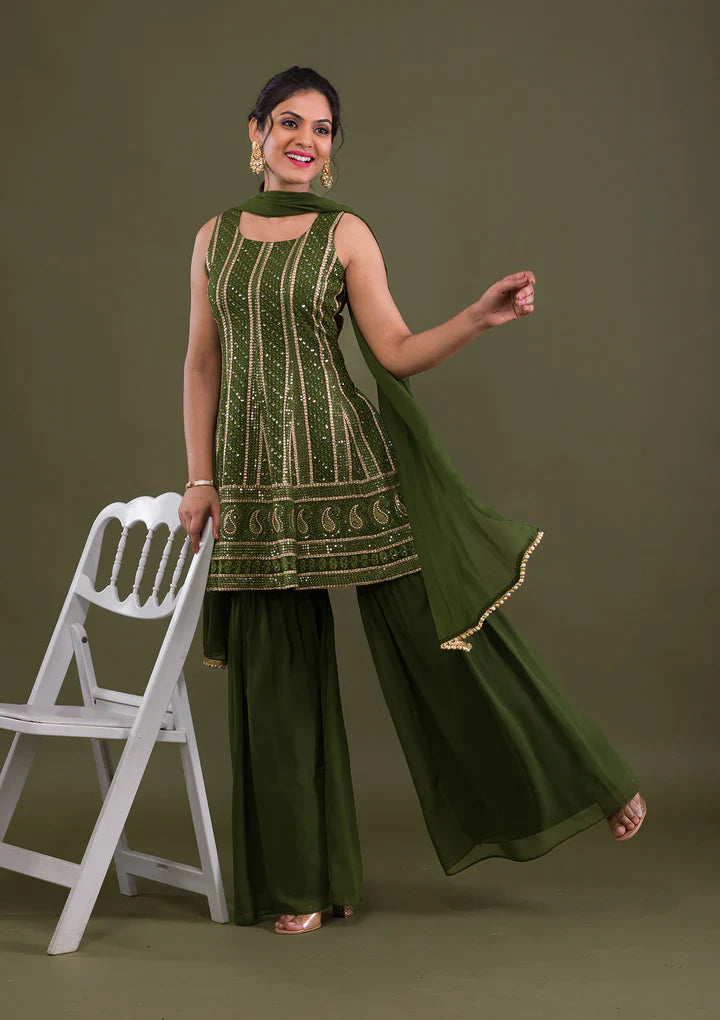 DUPATTA PARTY WEAR GEORGETTE WINE COLOUR PLAZZO SUIT & DUPATTA FULL STICH