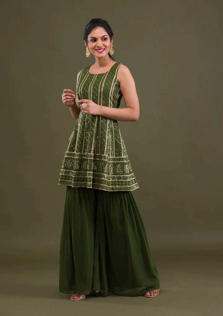DUPATTA PARTY WEAR GEORGETTE WINE COLOUR PLAZZO SUIT & DUPATTA FULL STICH