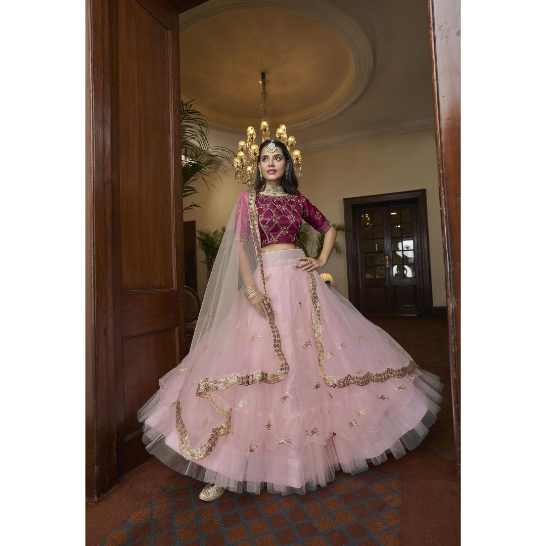 LEHENGA CHOLI WEAR GEORGETTE WINE COLOUR PLAZZO SUIT & DUPATTA FULL STICH